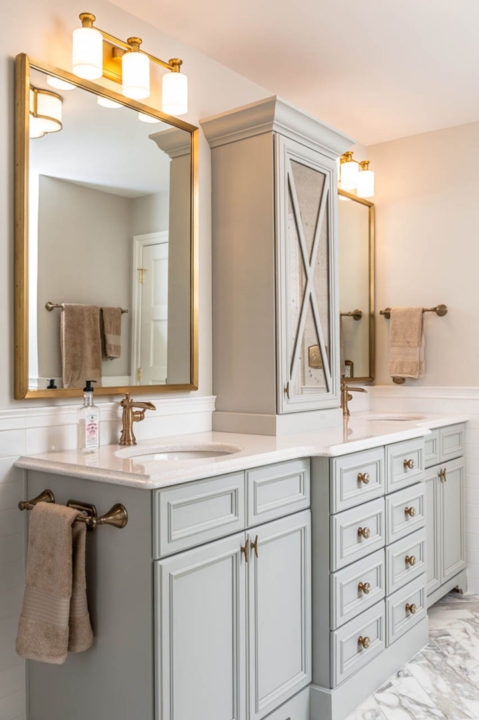 Elegant Master Bathroom Double Vanity with Bronze Fixtures