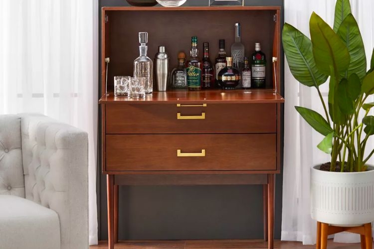 Elegant Mid-Century Modern Wooden Bar Cabinet