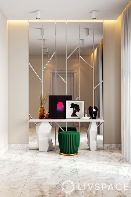 Elegant Mirrored Feature Wall with Modern Console Table