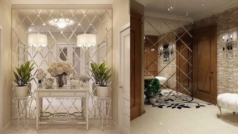 Elegant Mirrored Wall Panels Enhancing Spacious Interiors