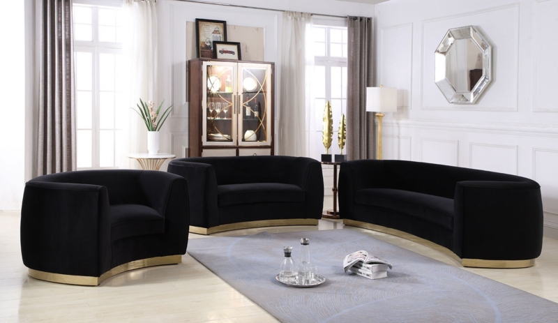 Elegant Modern Black and Gold Curved Sofa Set