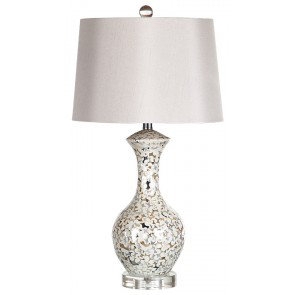 Elegant Mosaic Glass Table Lamp with Linen Shade