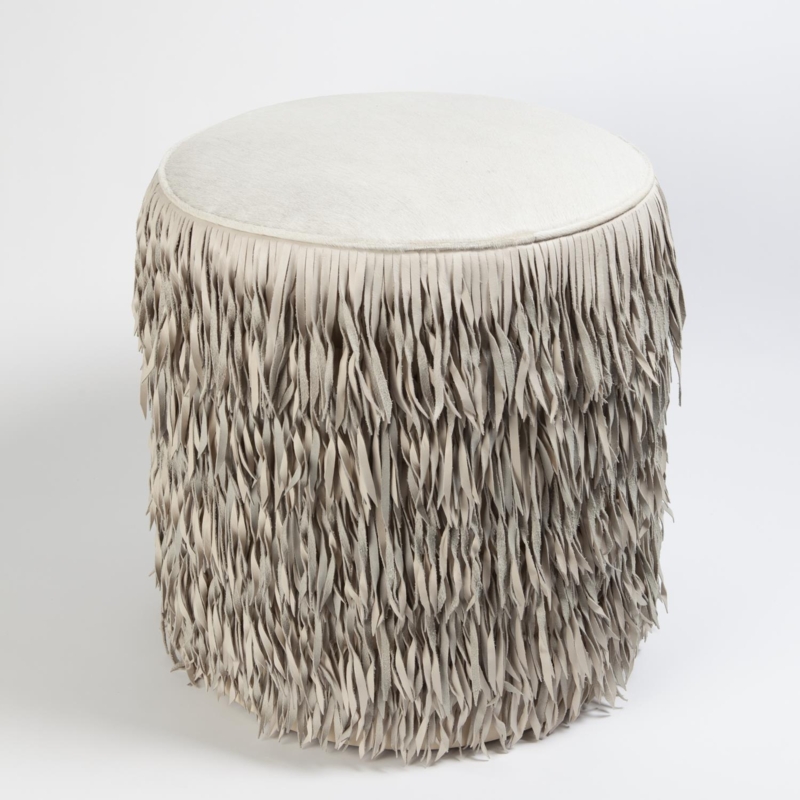 Elegant Neutral Fringe Ottoman for Cozy Spaces