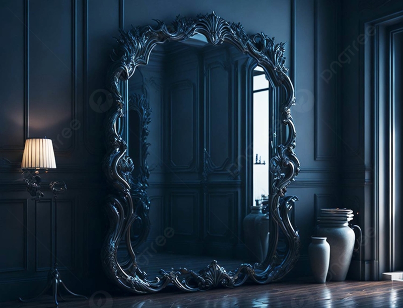 Elegant Ornate Floor Mirror in Dark Room