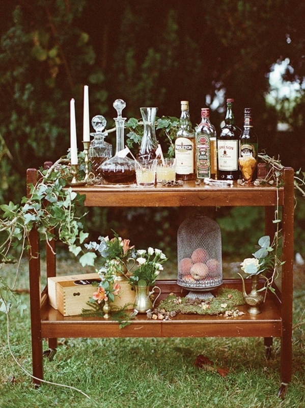 Elegant Outdoor Wedding Whisky Bar Setup