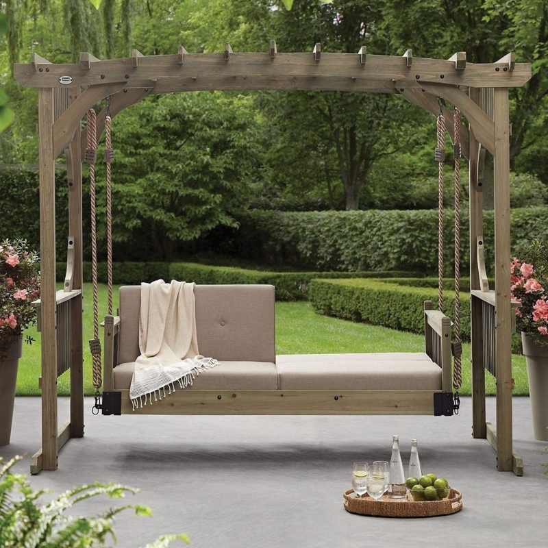 Elegant Outdoor Wooden Porch Swing with Cushions
