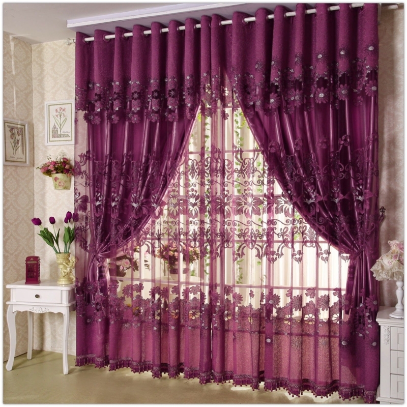 Elegant Purple Lace Curtains for Living Room Windows