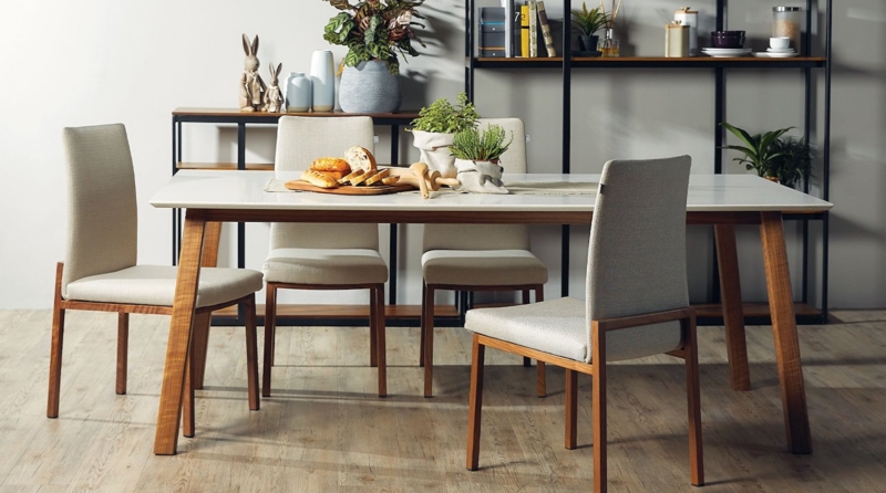 Elegant Quartz Stone Dining Table with Wooden Accents