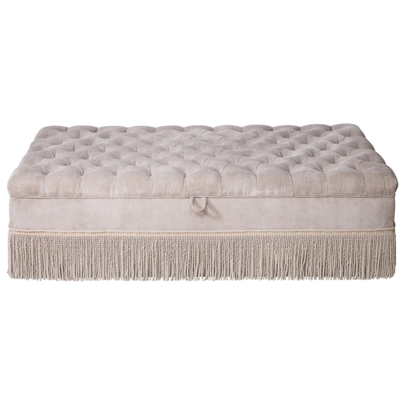 Elegant Rectangular Tufted Mohair Ottoman with Fringe