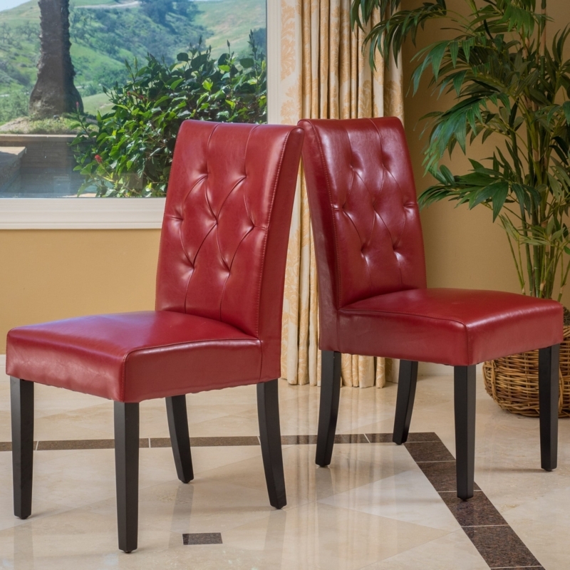 Elegant Red Bonded Leather Dining Chairs Set