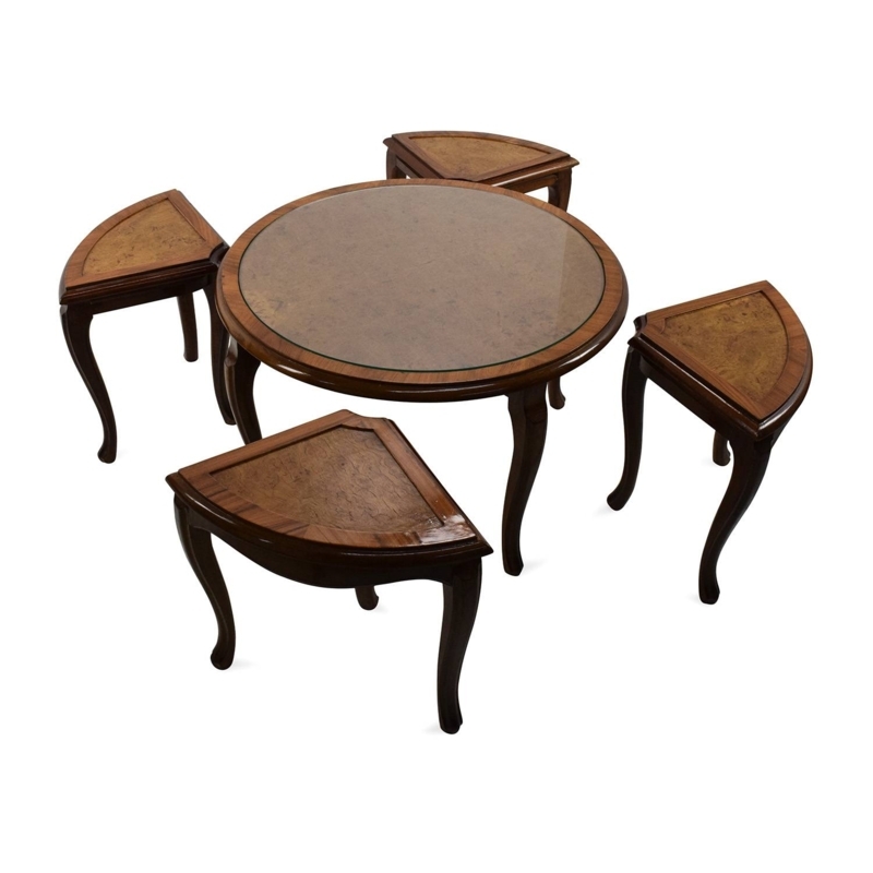 Elegant Round Coffee Table with Nesting Stools