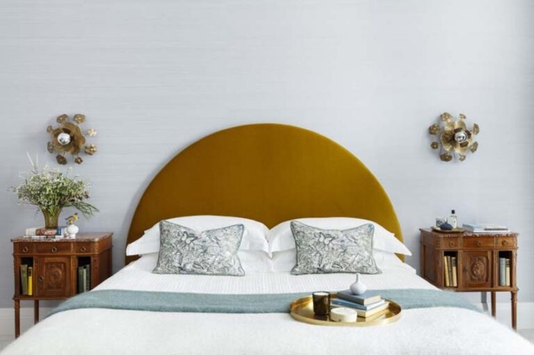 Elegant Round Mustard Yellow Velvet Headboard Bedroom