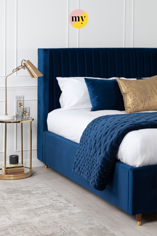 Elegant Royal Blue Velvet Bed Headboard Design