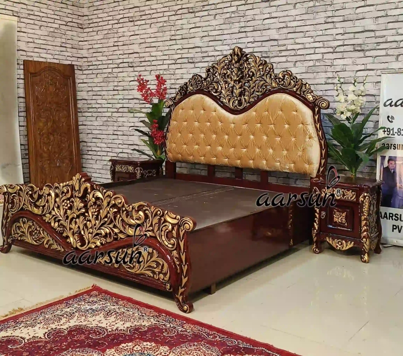 Elegant Royal Carved Wooden Bed Design