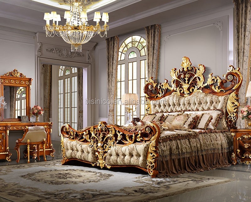 Elegant Royal Golden King Size Bedroom Set
