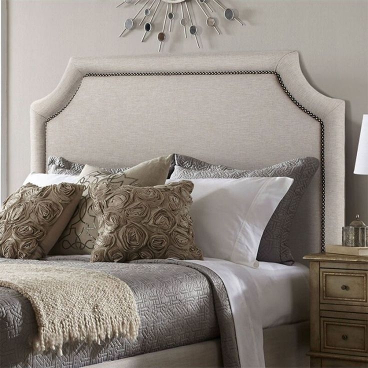 Elegant Scalloped Queen Size Headboard with Studs