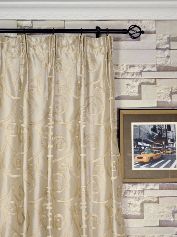 Elegant Scroll Embroidered Dupioni Silk Curtains
