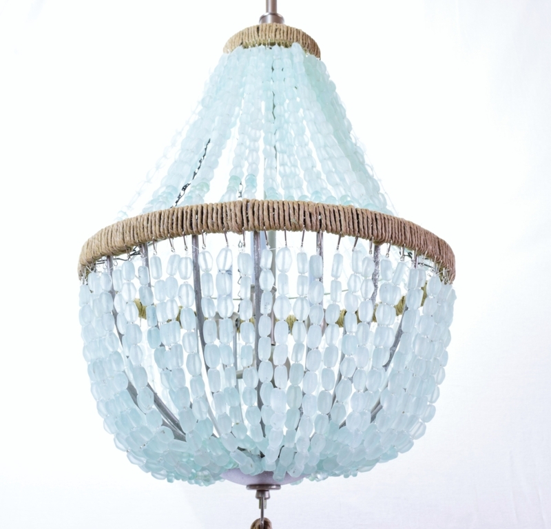 Elegant Sea Glass Bead Chandelier with Natural Rope
