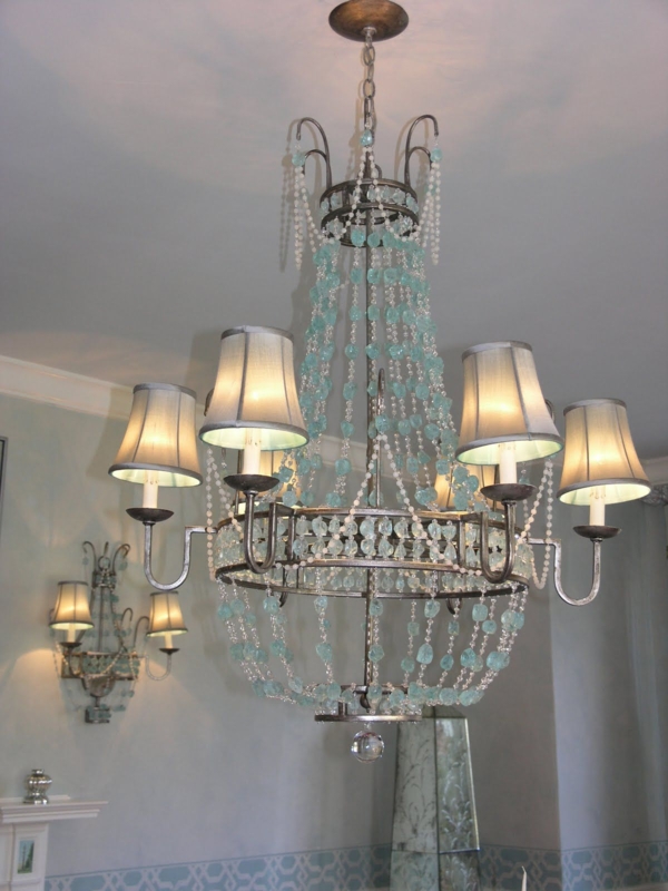 Elegant Sea Glass Chandelier with Wall Sconce Lighting