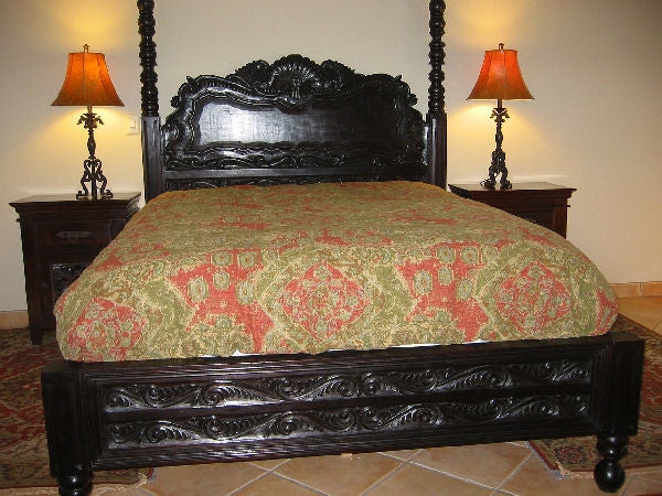 Elegant Spanish Colonial Dark Wood Bed Design