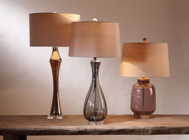 Elegant Table Lamps with Glass Bases and Neutral Shades