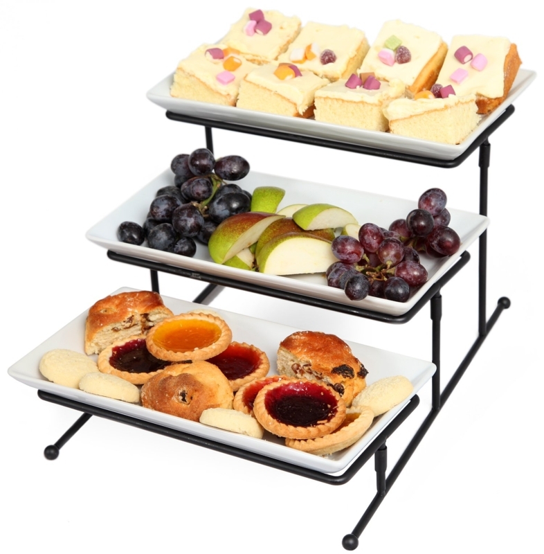 Elegant Three-Tier Serving Tray with Assorted Snacks
