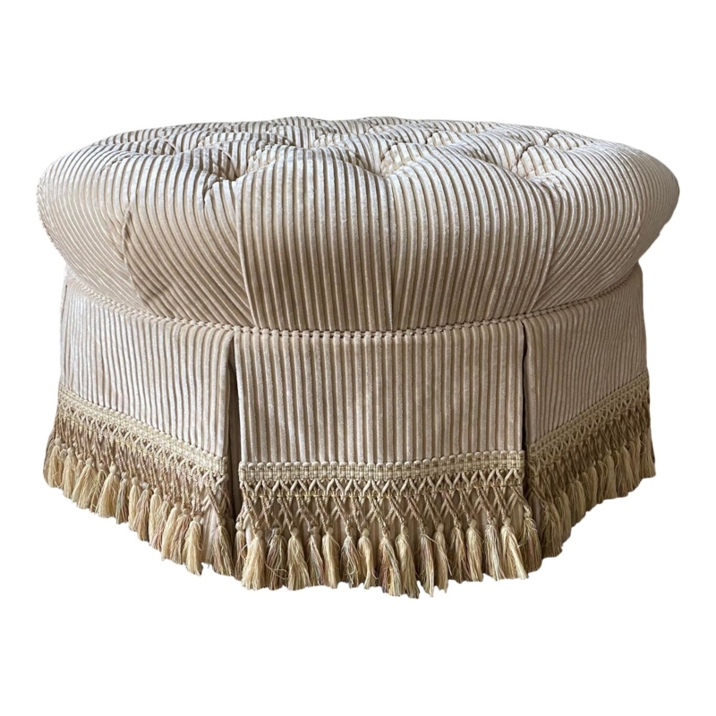 Elegant Tufted Upholstered Ottoman with Fringe