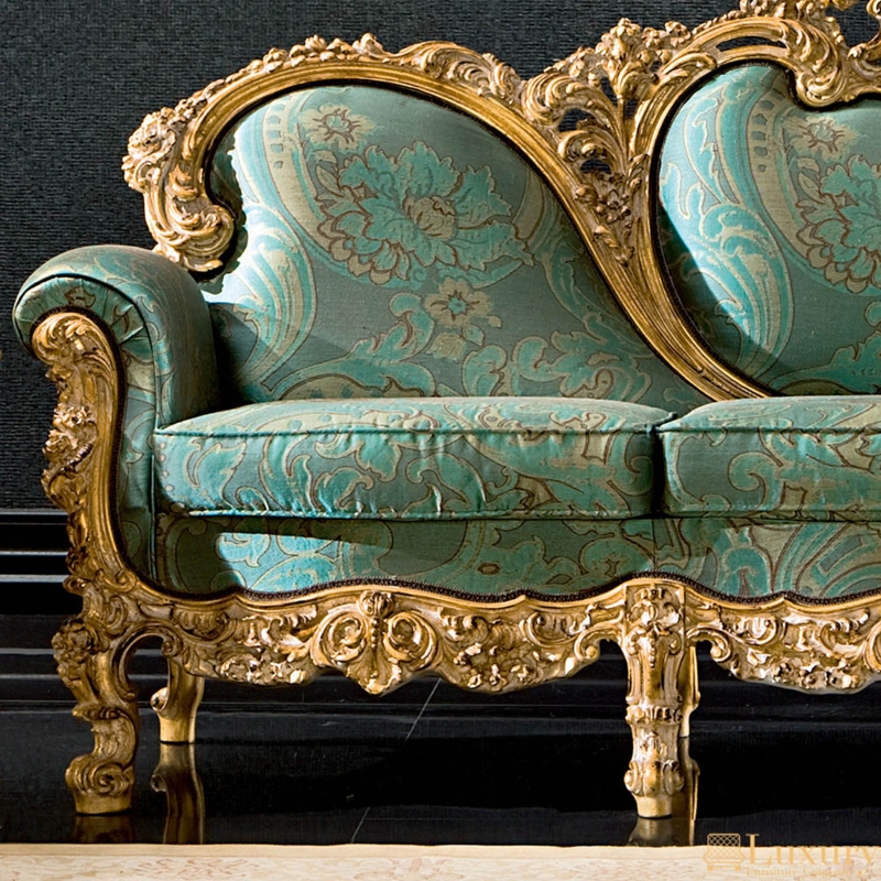 Elegant Vintage Gold and Teal Classic Sofa