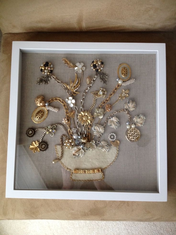 Elegant Vintage Jewelry Shadow Box Art