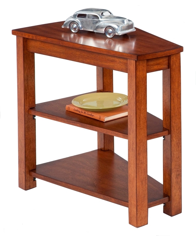 Elegant Wedge Shape Chairside Table with Shelves