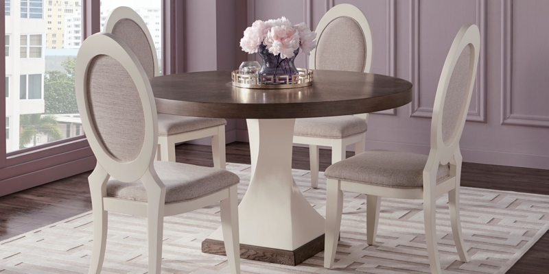 Elegant White and Wood Round Dining Room Set