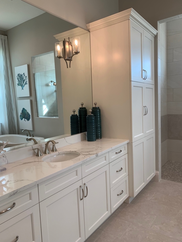 Elegant White Bathroom Linen Tower Storage Ideas