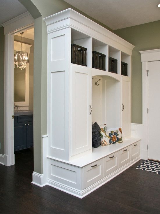 Elegant White Built-In Mudroom Locker Storage