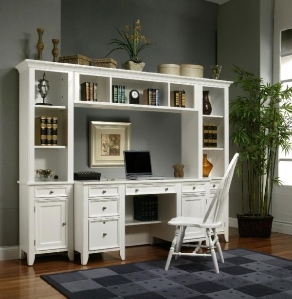 Elegant White Desk with Built-In Shelving Unit