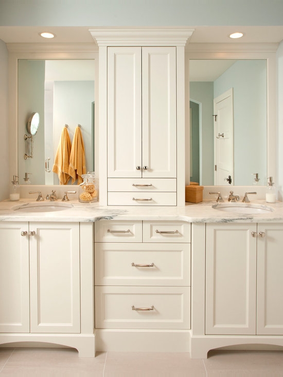 Elegant White Double Vanity with Ample Linen Storage