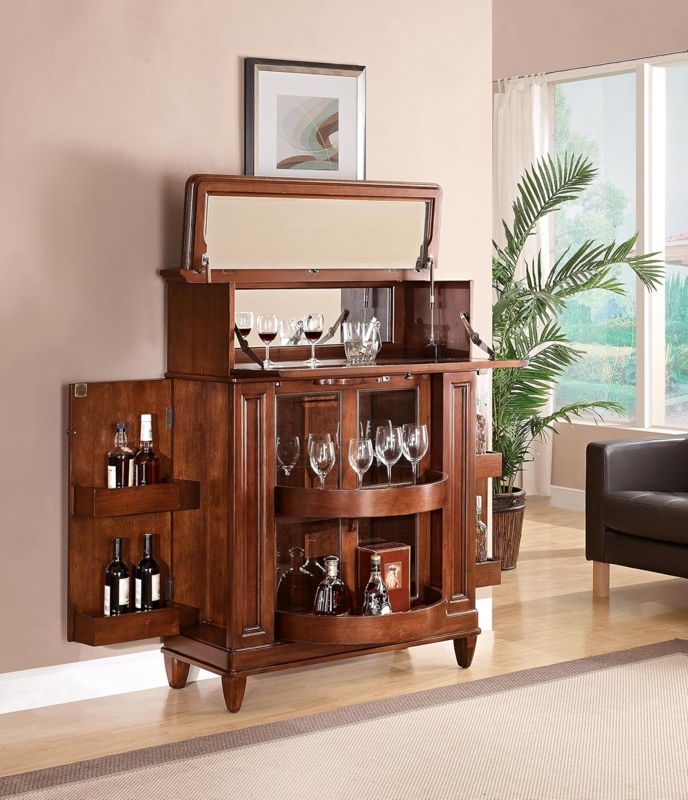 Elegant Wood and Glass Bar Cabinet Storage