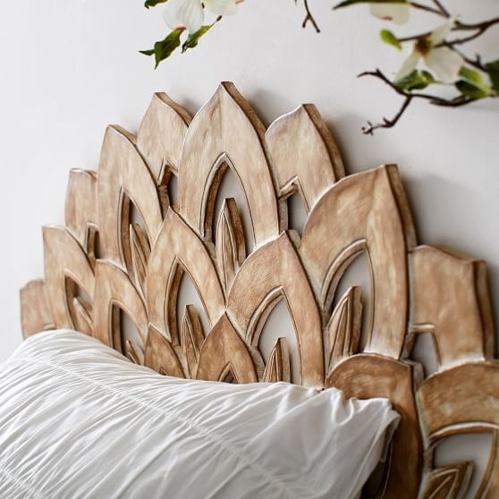 Elegant Wood Carved Faux Headboard Design