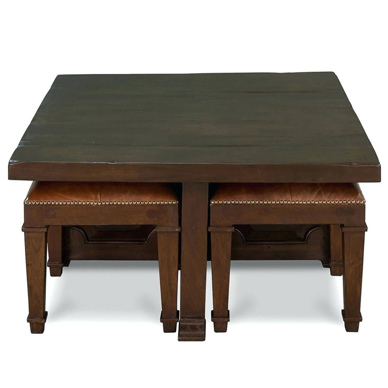 Elegant Wooden Coffee Table with Nesting Stools