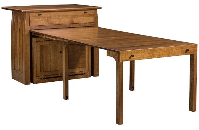 Elegant Wooden Space-Saving Pull-Out Dining Table