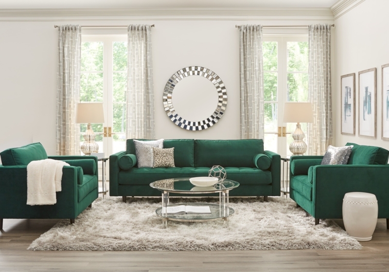 Emerald Green Velvet Living Room Sofa Set