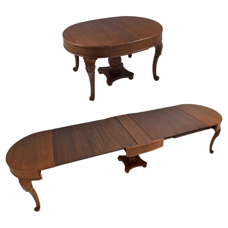 Expandable Dutch Hardwood Dining Table with Carved Legs