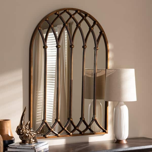 Freja Vintage Farmhouse Antique Bronze Arched Mirror