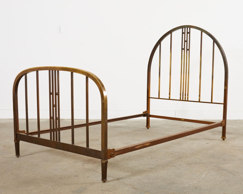 French Art Deco Patinated Brass Bed Frame