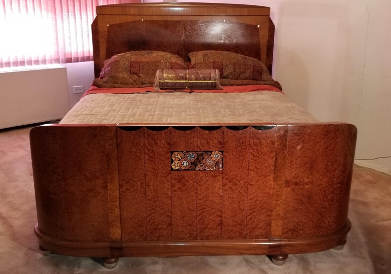 French Art Deco Queen Size Inlaid Thuya Wood Bed