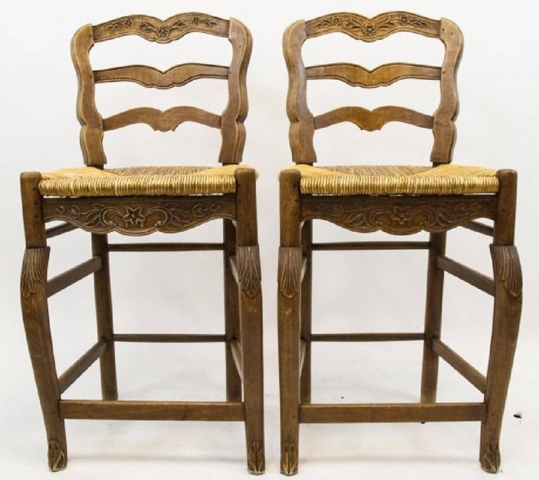 French Country Ladder Back Bar Stools Pair