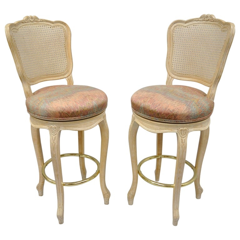 French Country Louis XV Style Cane Back Bar Stools