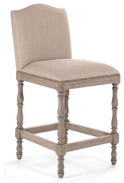 French Country Reclaimed Oak Linen Counter Stool