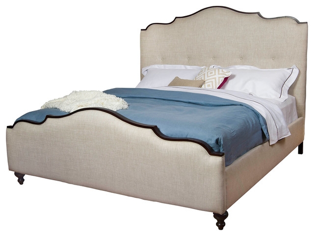 French Country Scalloped Upholstered King Bed