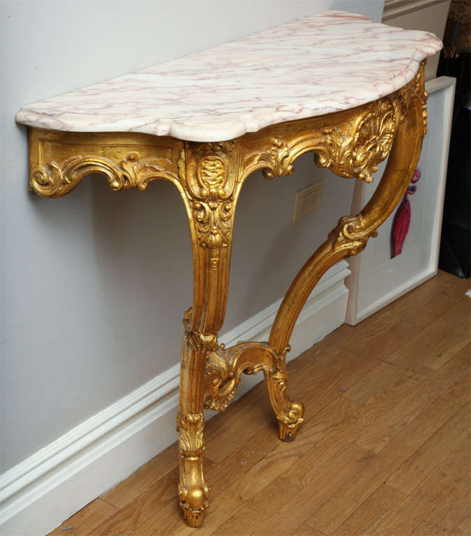 French Louis XV Style Gilded Wall-Mounted Console Table