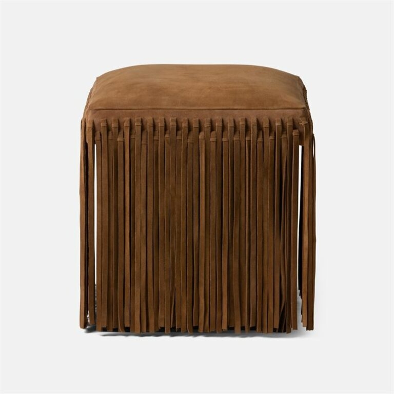 Fringed Brown Suede Ottoman for Boho Interiors